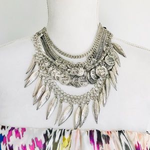 Boho chic necklace multi strand antique silver